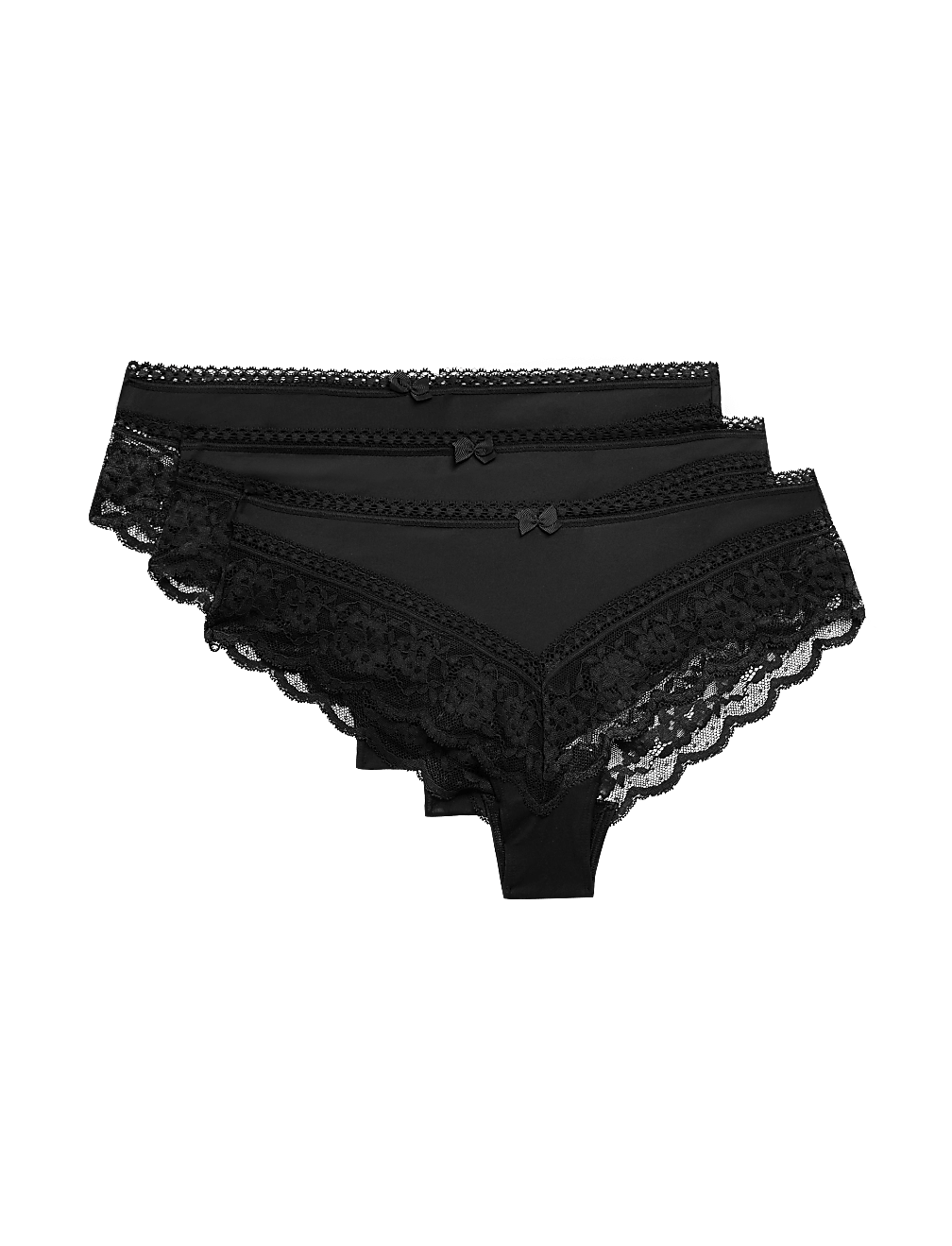 3pk Lace Trim Brazilian Knickers