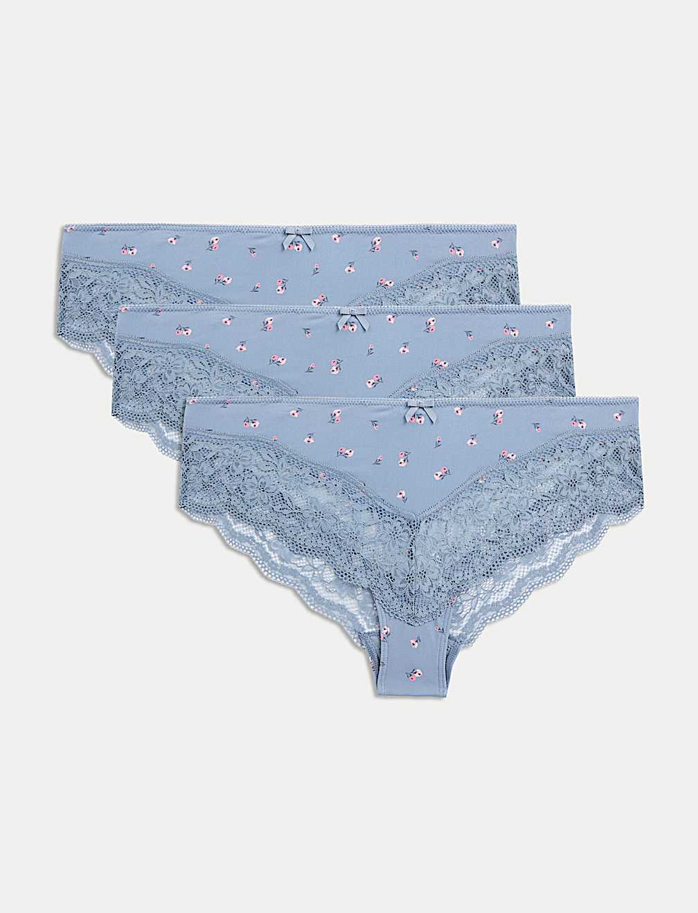 3pk Lace Trim Brazilian Knickers