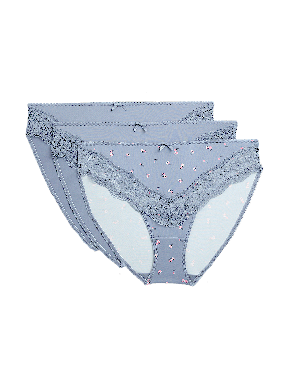 3pk Lace Trim High Leg Knickers