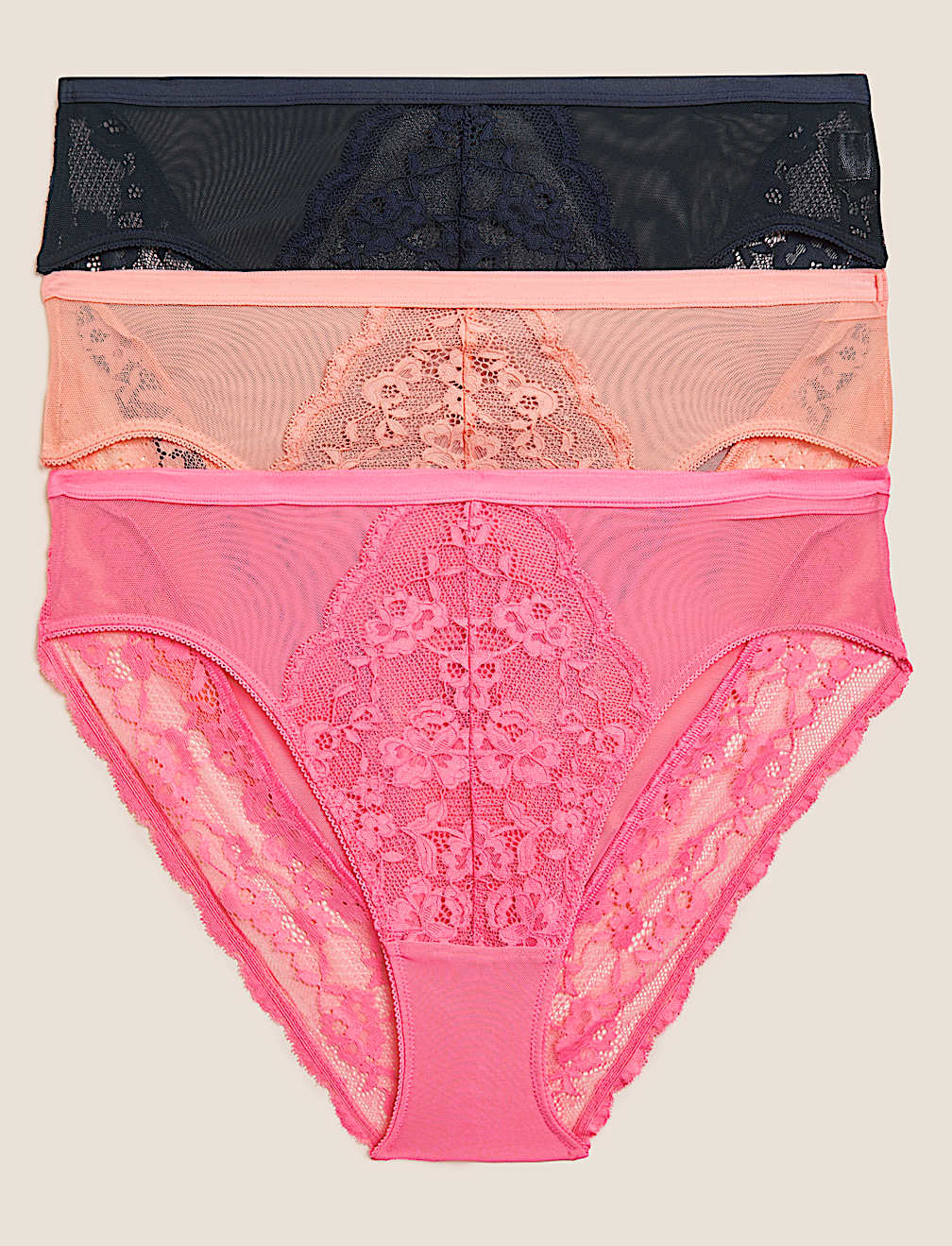 3pk Lace High Waisted High Leg Knickers