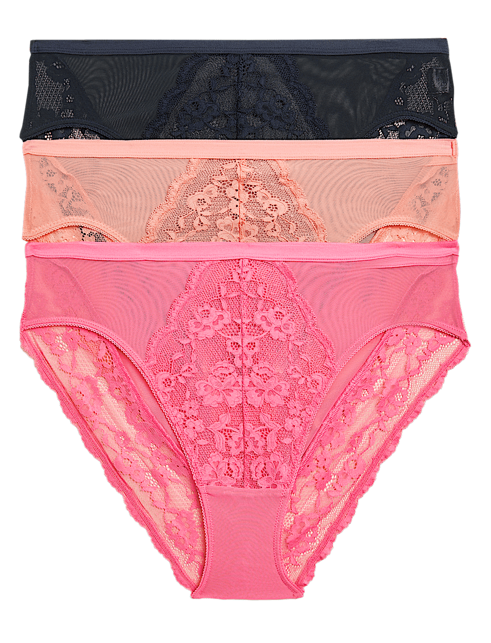3pk Lace High Waisted High Leg Knickers