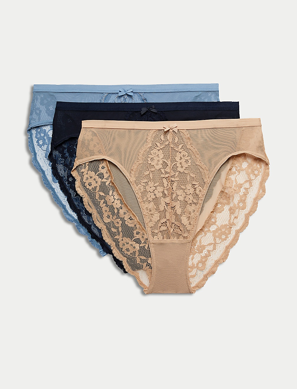 3pk Lace High Waisted High Leg Knickers