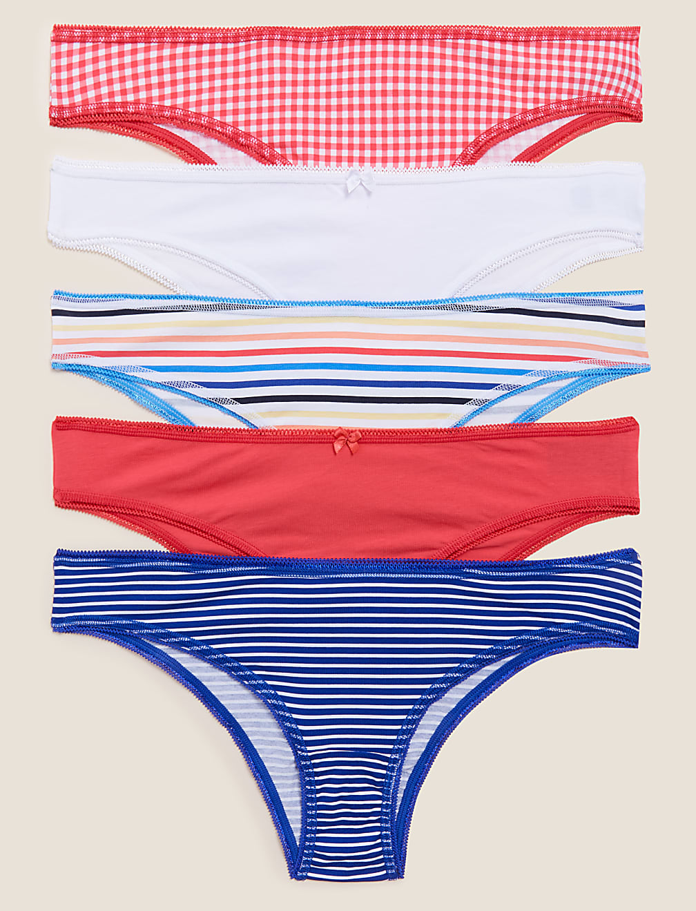 5pk Cotton Rich Printed Brazilian Knickers