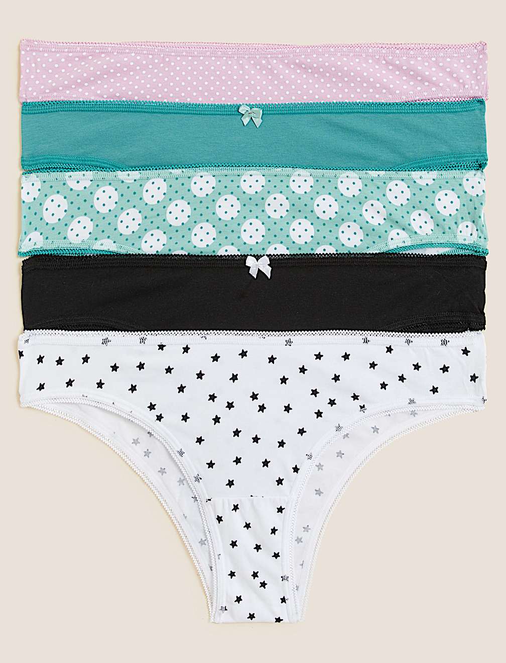 5pk Cotton Rich Printed Brazilian Knickers