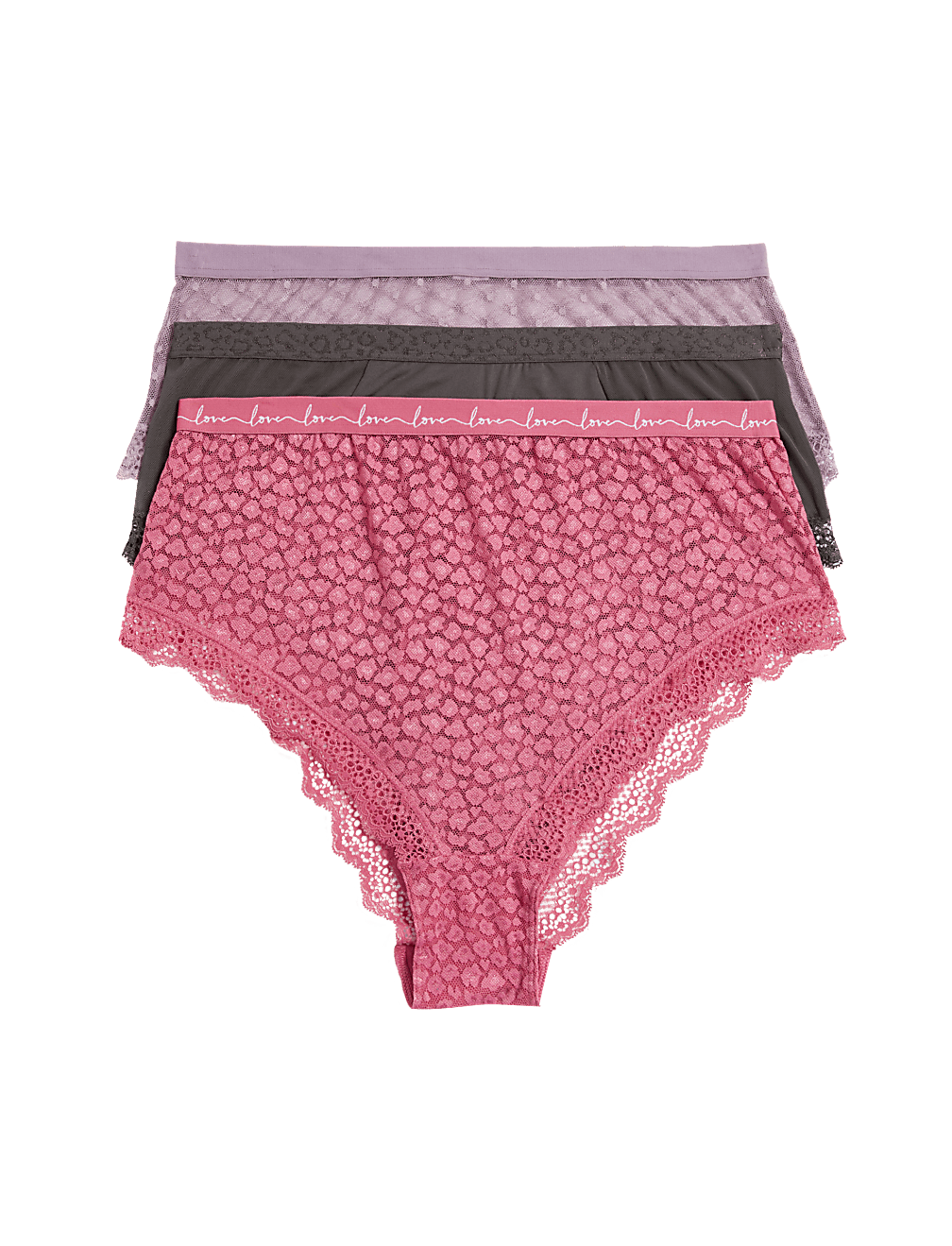 3pk Lace & Mesh High Waisted Brazilian Knickers
