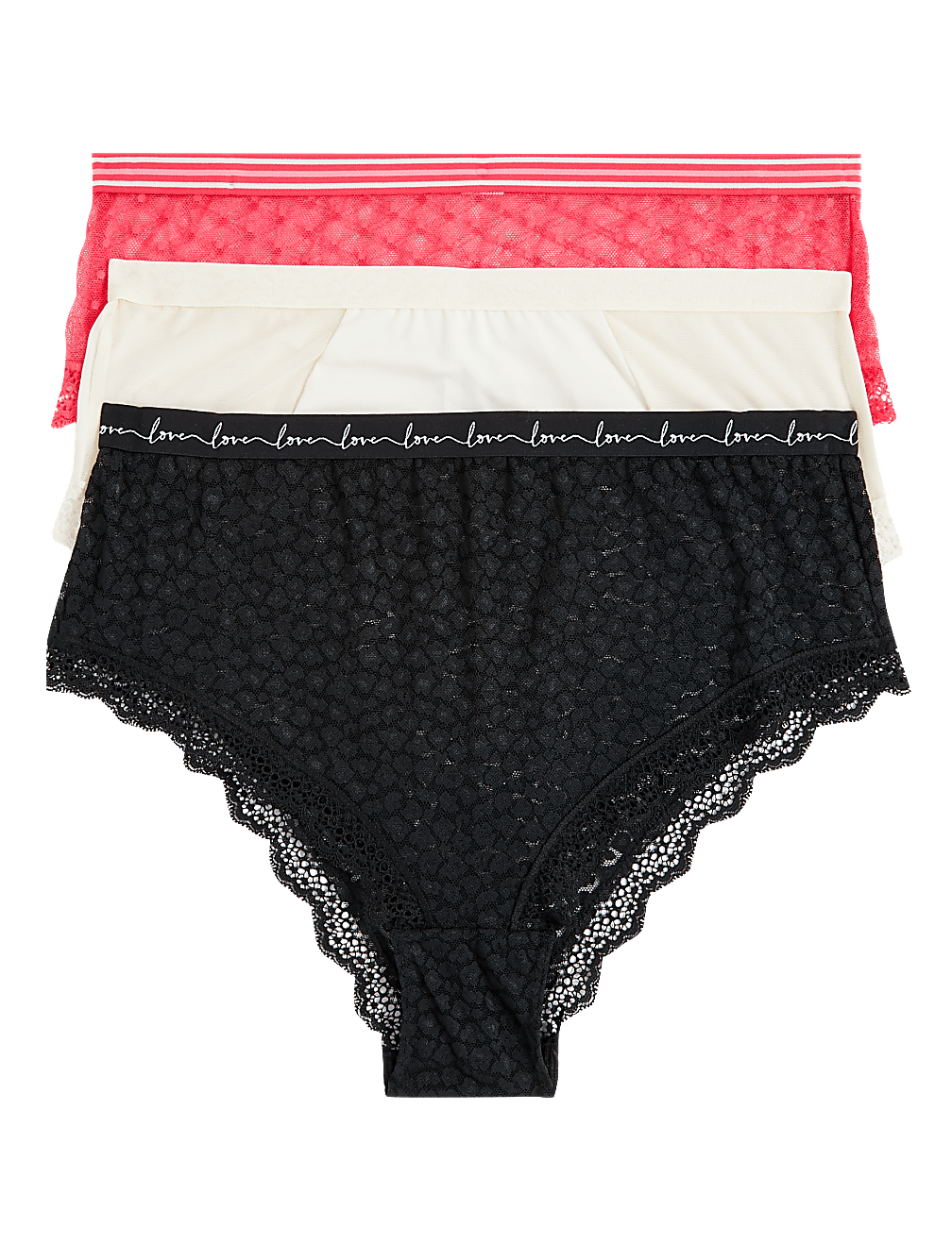 3pk Lace & Mesh High Waisted Brazilian Knickers