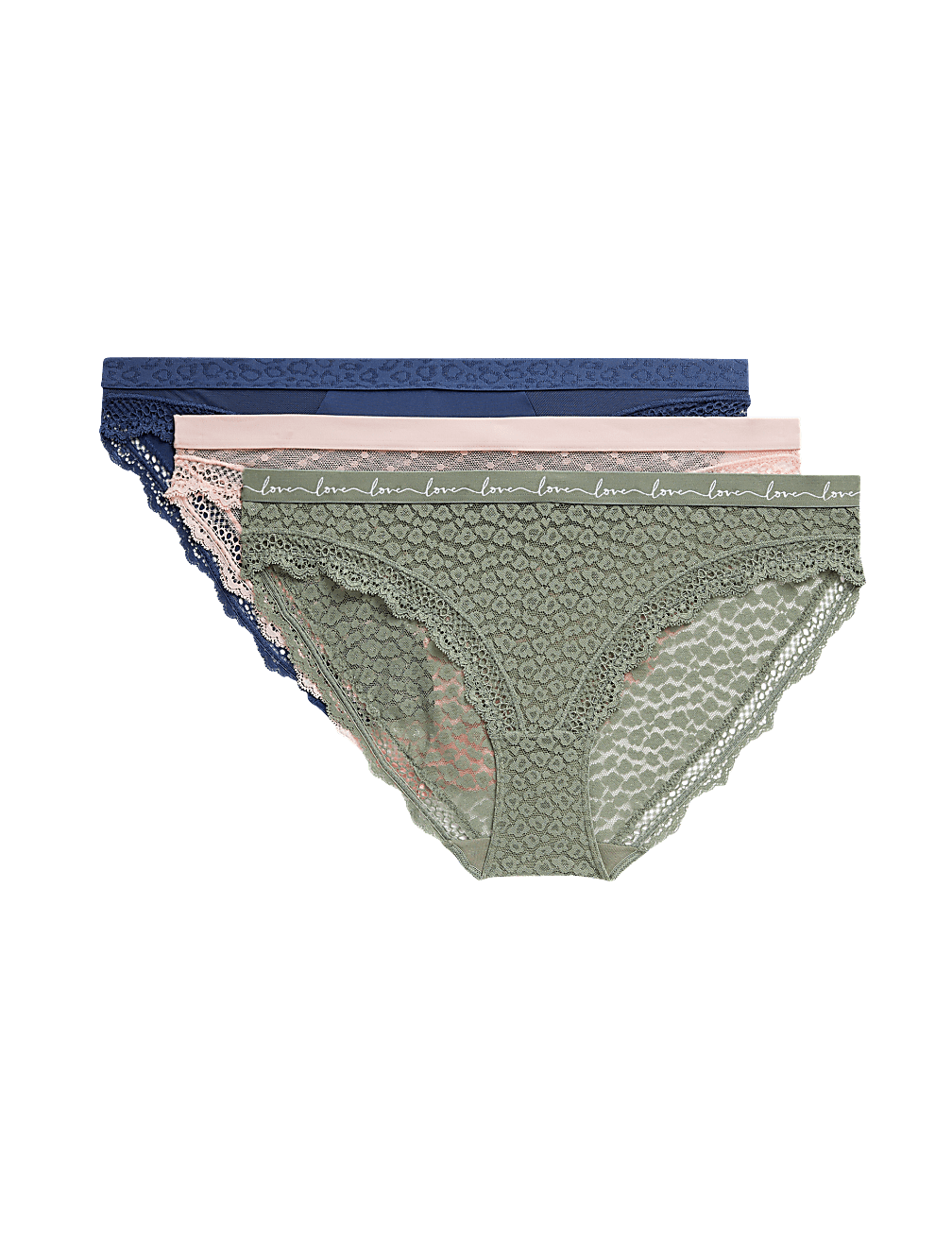 3pk Lace & Mesh Bikini Knickers