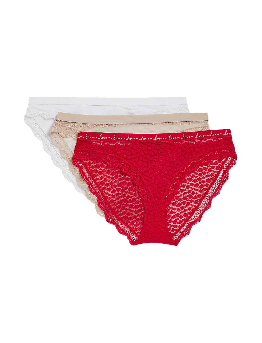 3pk Lace & Mesh Bikini Knickers