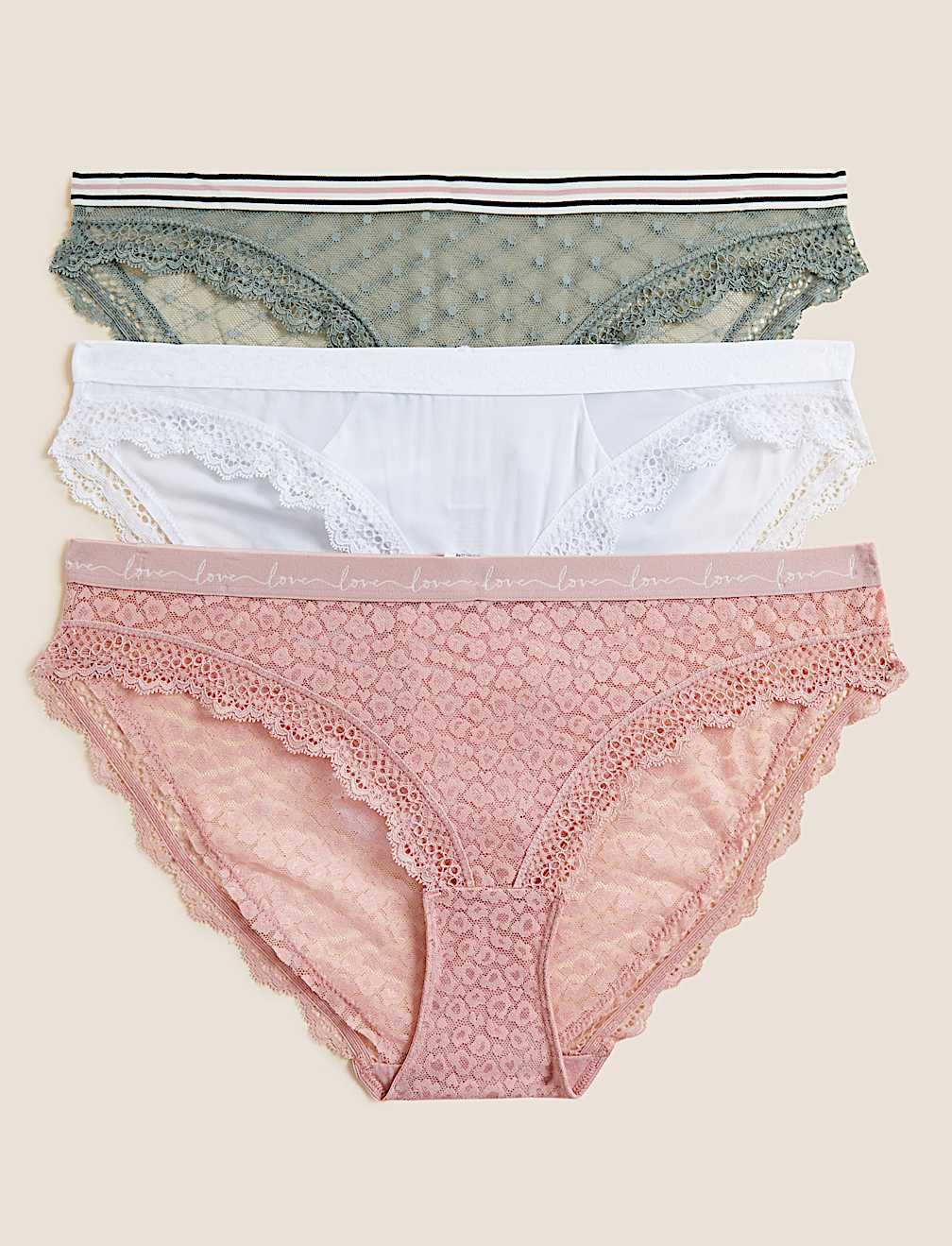 3pk Lace & Mesh Bikini Knickers
