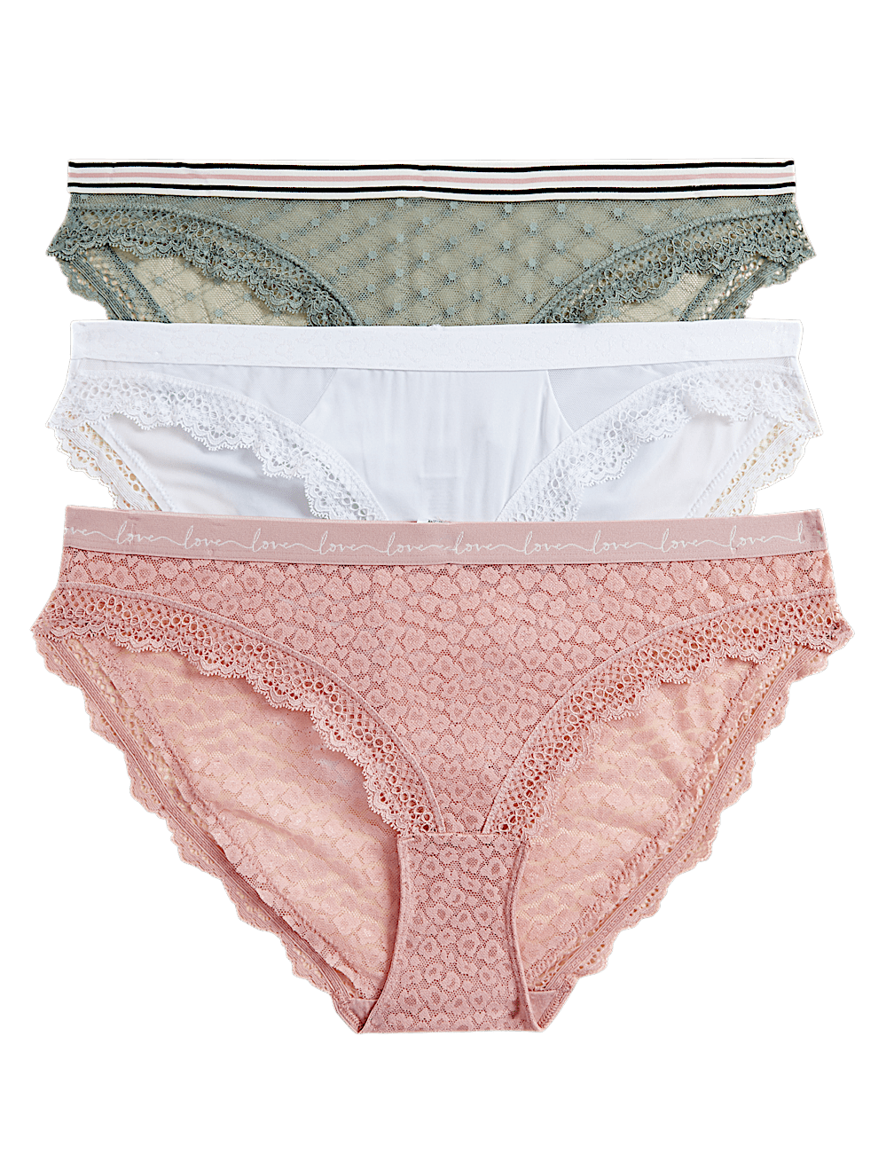 3pk Lace & Mesh Bikini Knickers