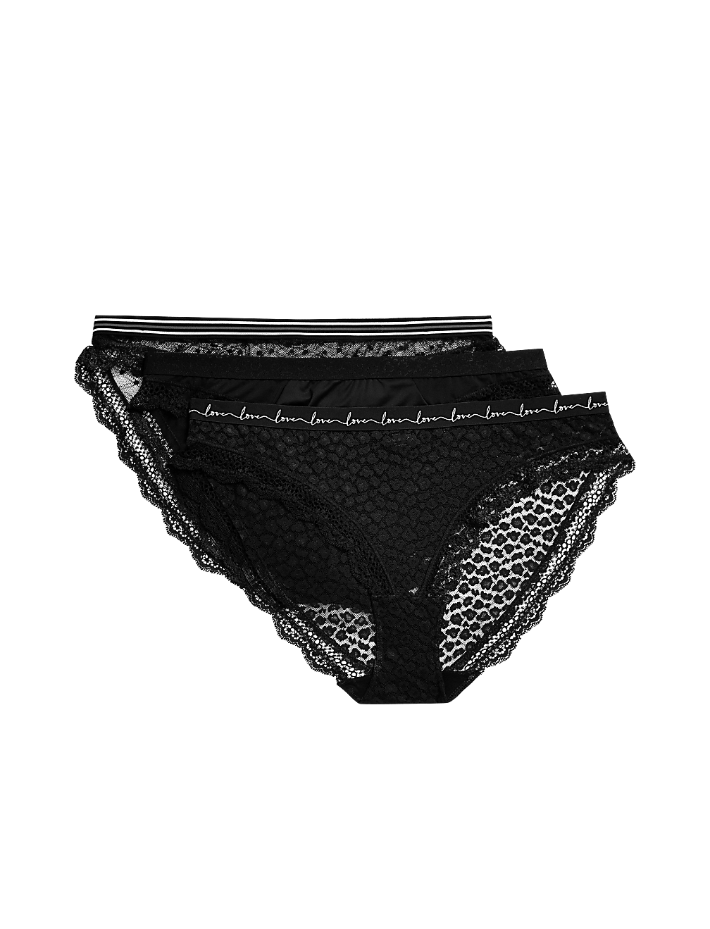 3pk Lace & Mesh Bikini Knickers