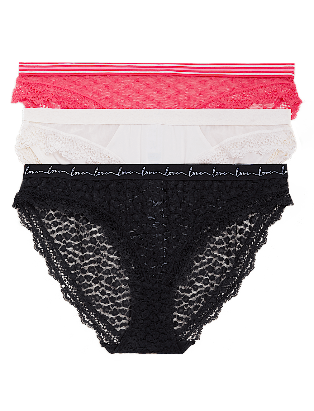 3pk Lace & Mesh Bikini Knickers
