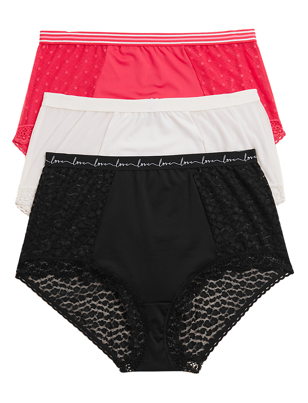 3pk Lace & Mesh Full Briefs