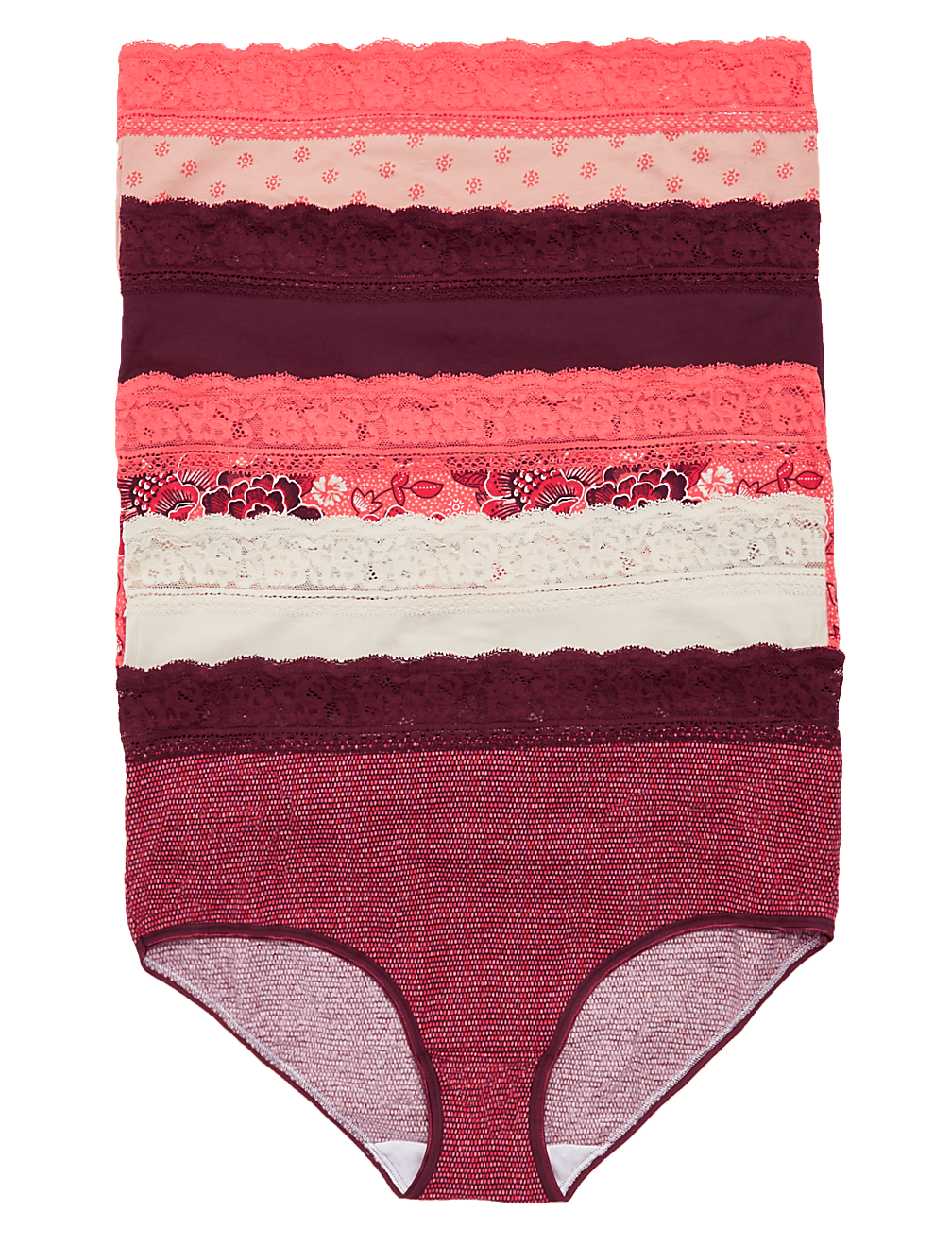 5pk Cotton Lycra® & Lace High Rise Full Briefs