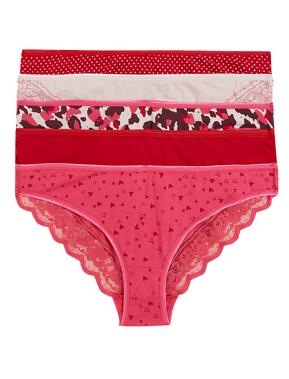 5pk Cotton & Lace Brazilian Knickers
