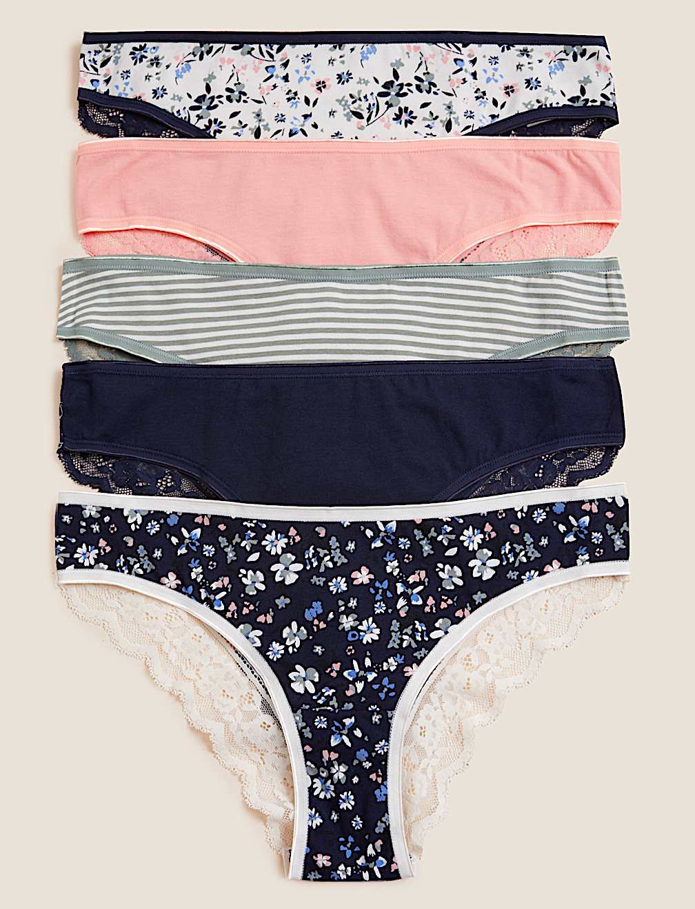 5pk Cotton & Lace Brazilian Knickers