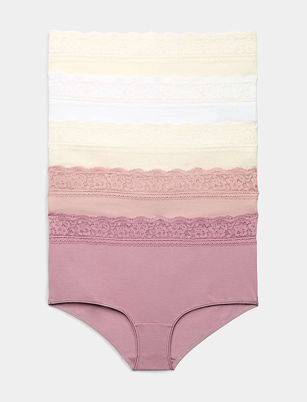 5pk Cotton Lycra&reg; & Lace Midi Knicker