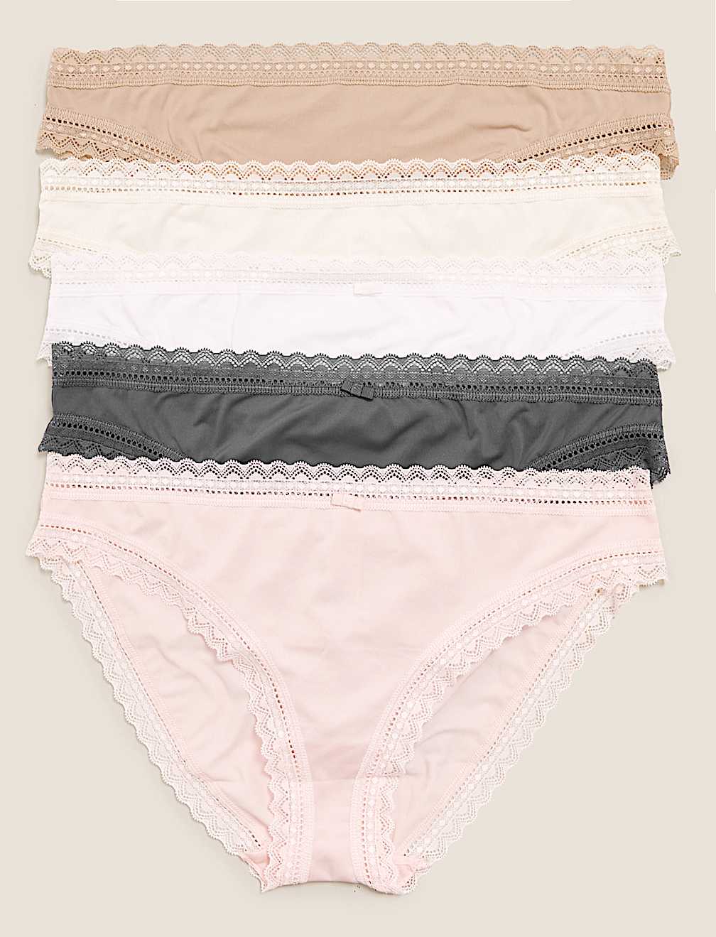 5pk Microfibre & Lace Bikini Knicker