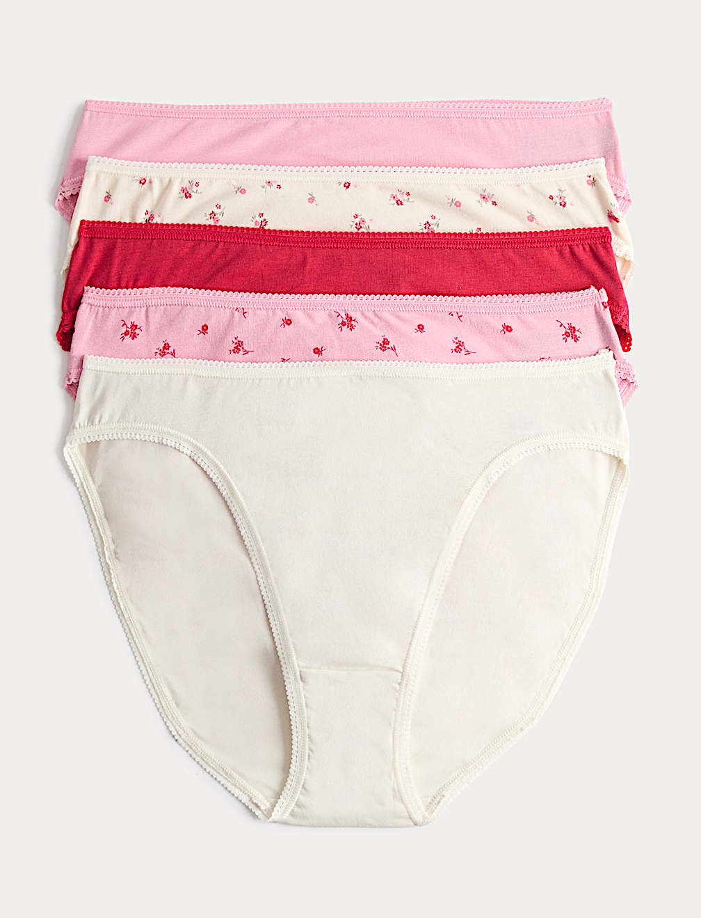 5pk Cotton Lycra&trade; High Leg Knickers