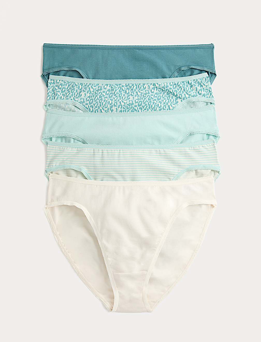 5pk Cotton Lycra&trade; High Leg Knickers