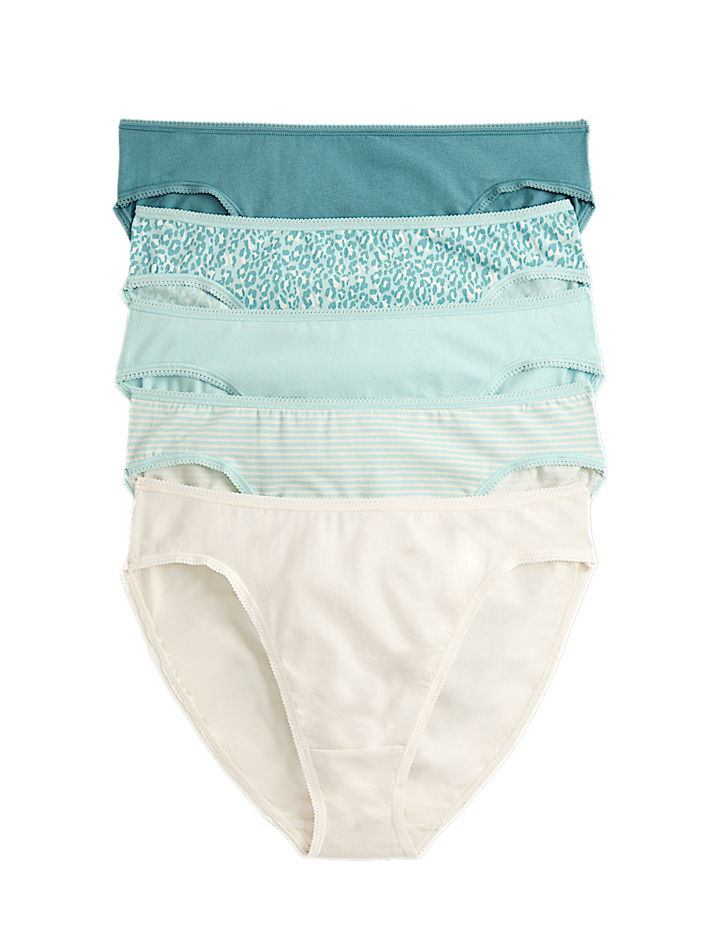 5pk Cotton Lycra&trade; High Leg Knickers