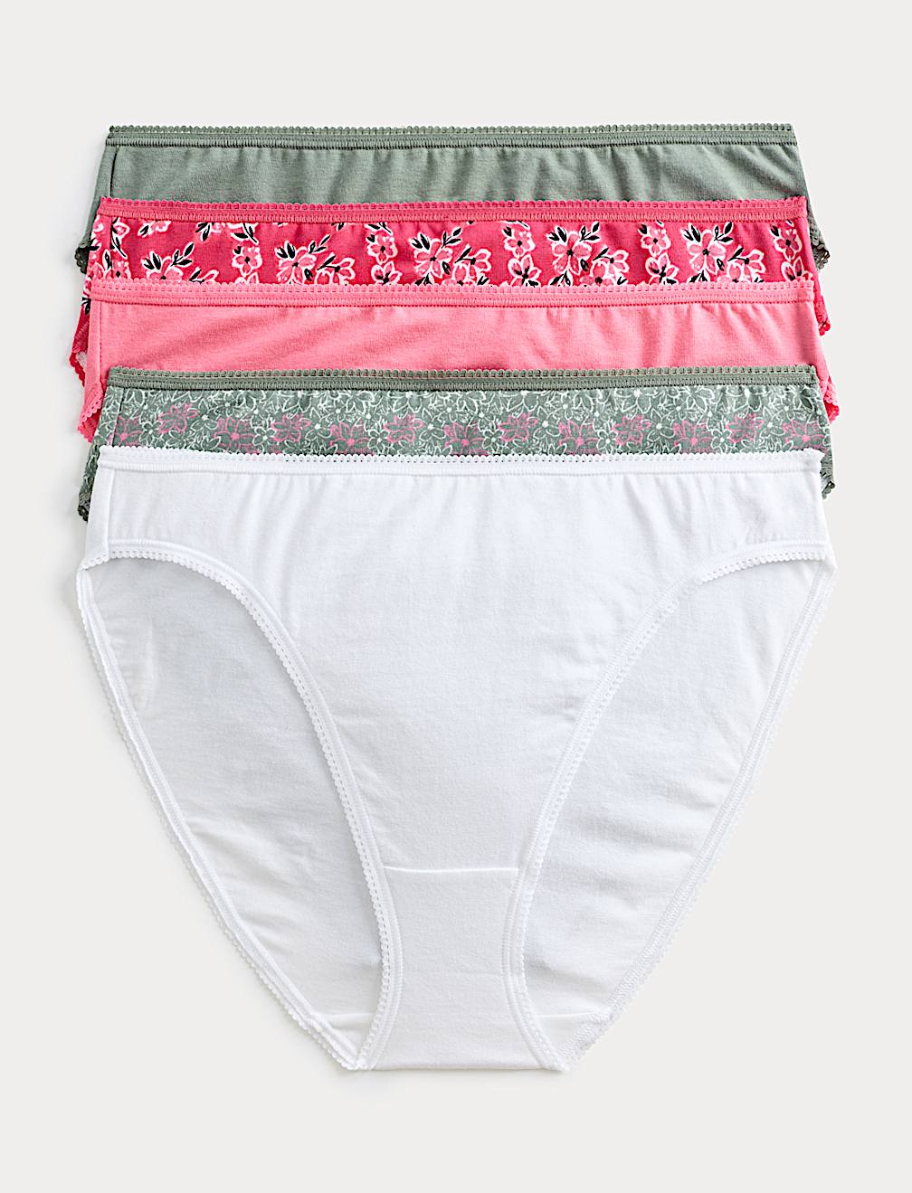 5pk Cotton Lycra&trade; High Leg Knickers