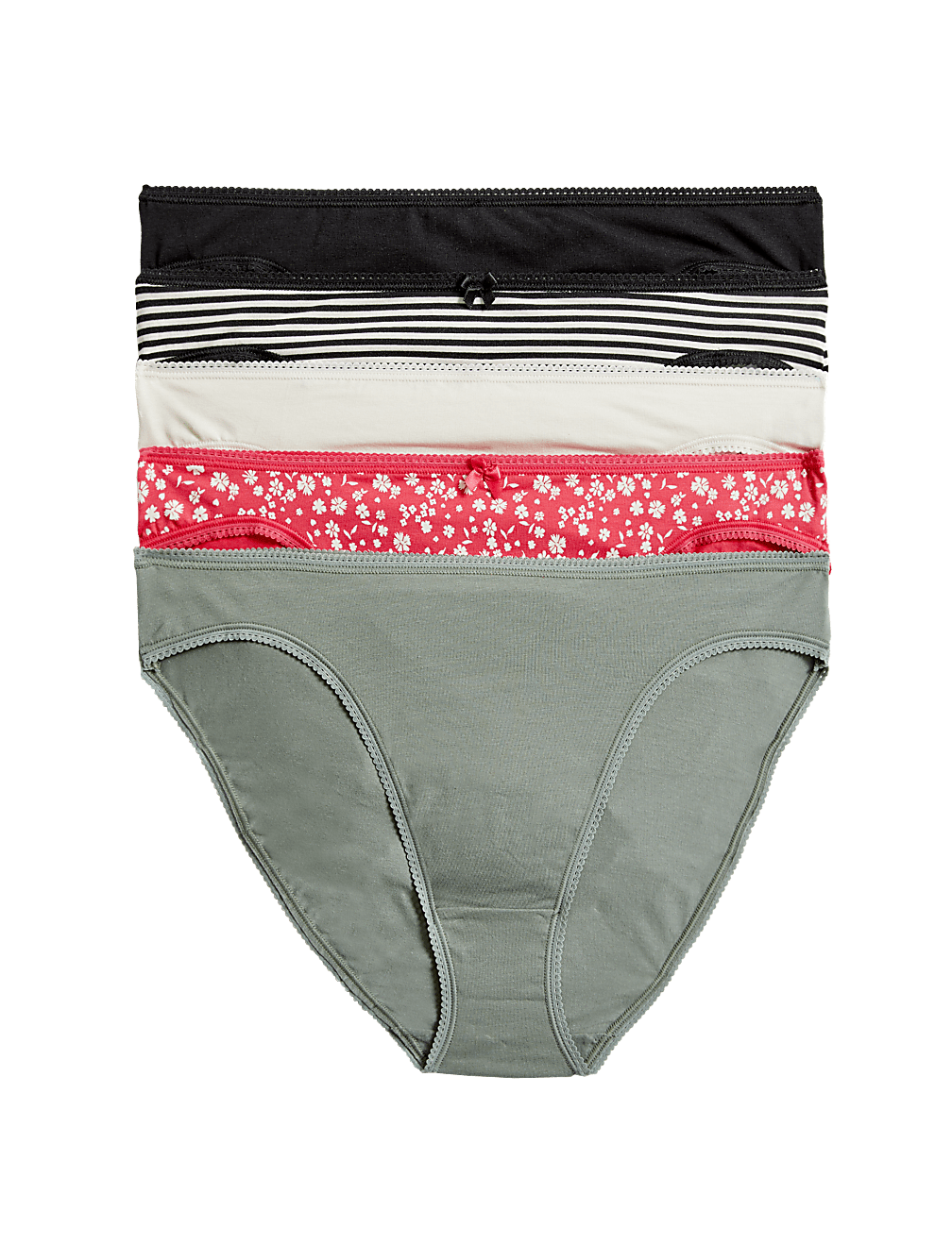 5pk Cotton Lycra™ High Leg Knickers