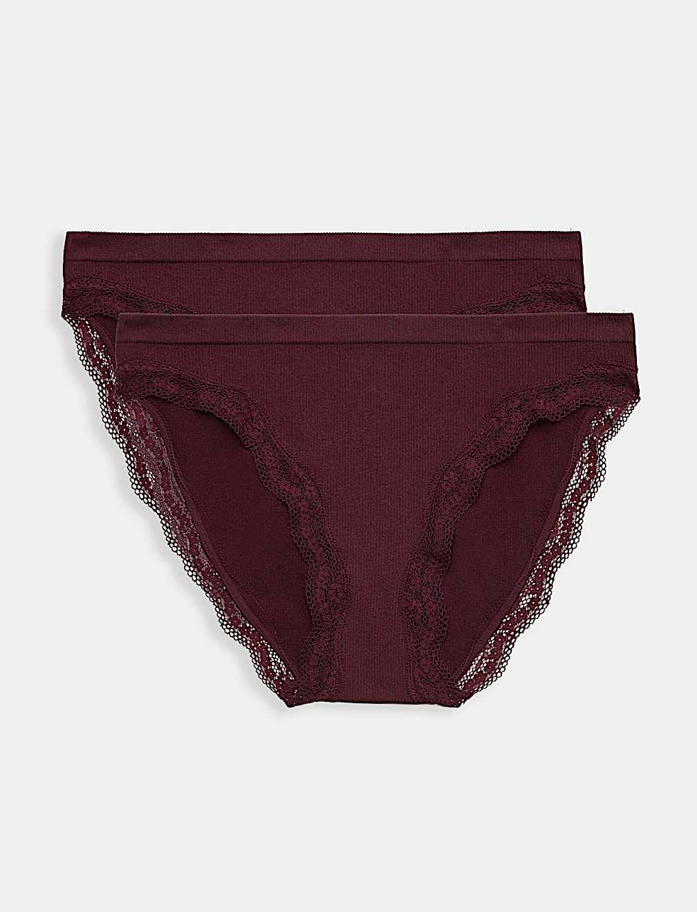 2 Pack Jasmine Lace Seamless High Leg Knickers