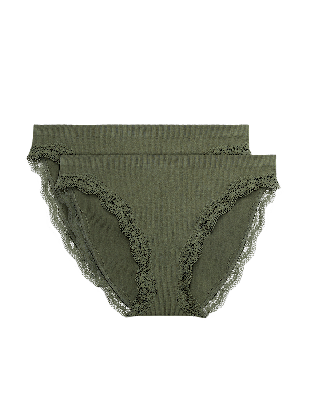 2 Pack Jasmine Lace Seamless High Leg Knickers