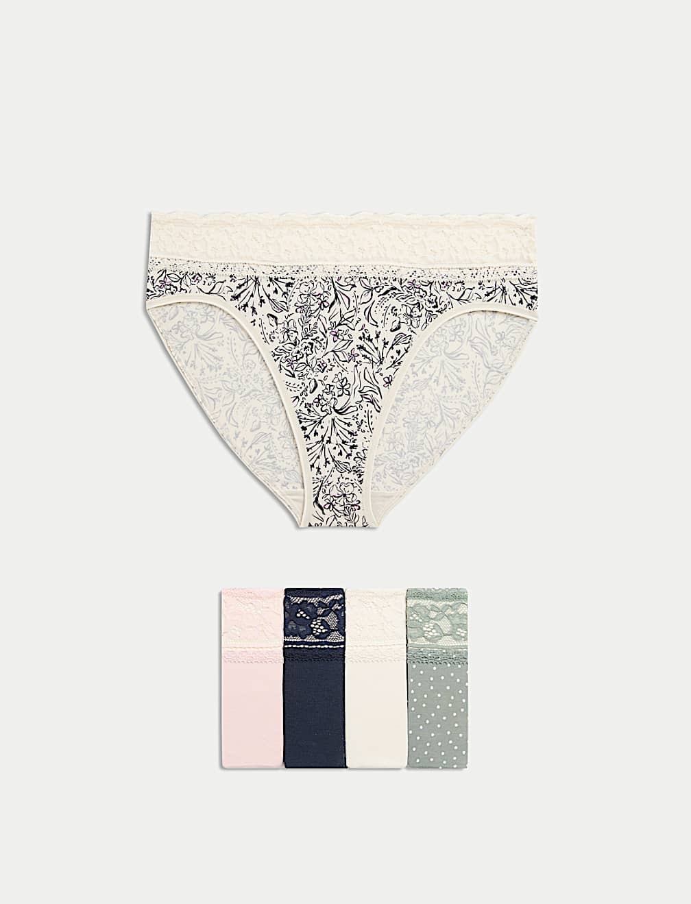 5pk Cotton Rich Printed High Leg Knickers