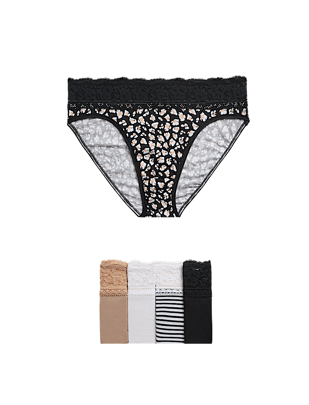 5pk Cotton Rich Printed High Leg Knickers
