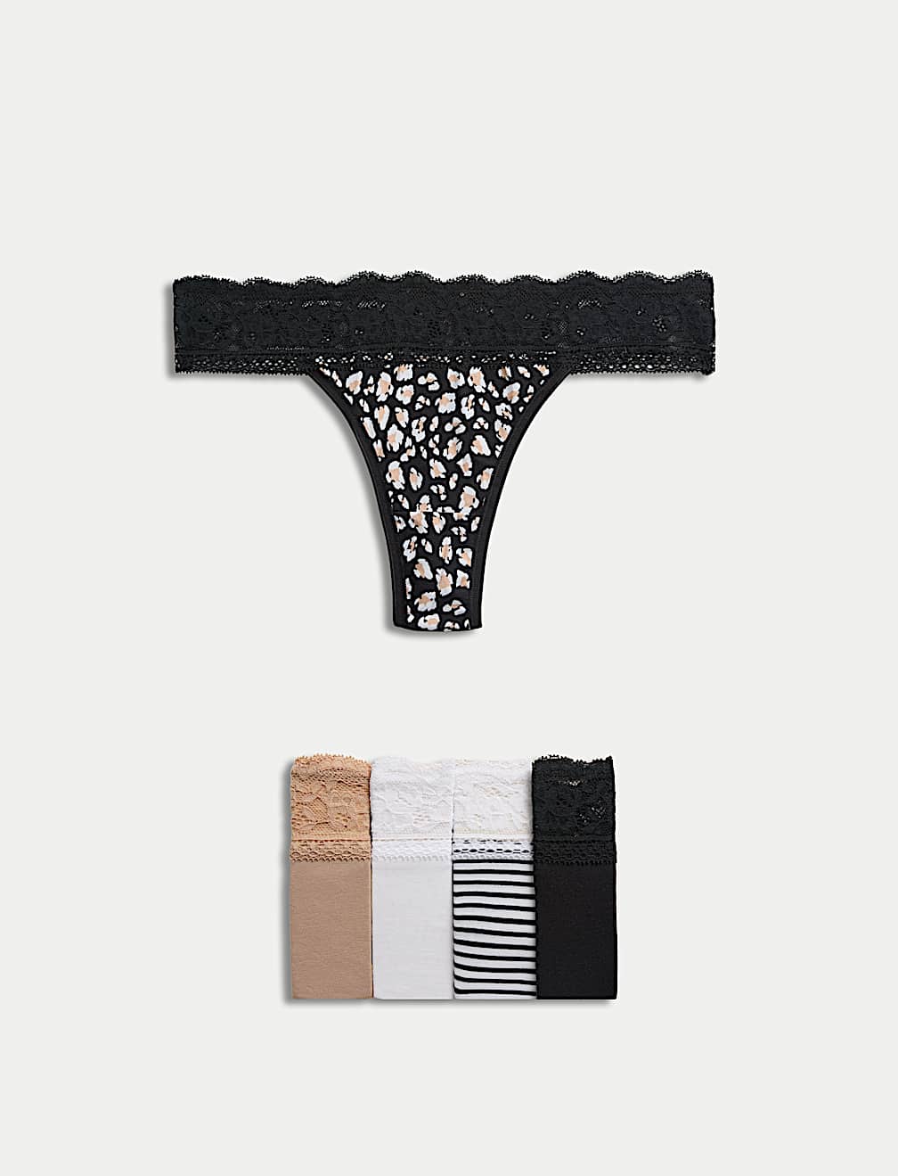 5 Pack Cotton & Lace Printed Thongs