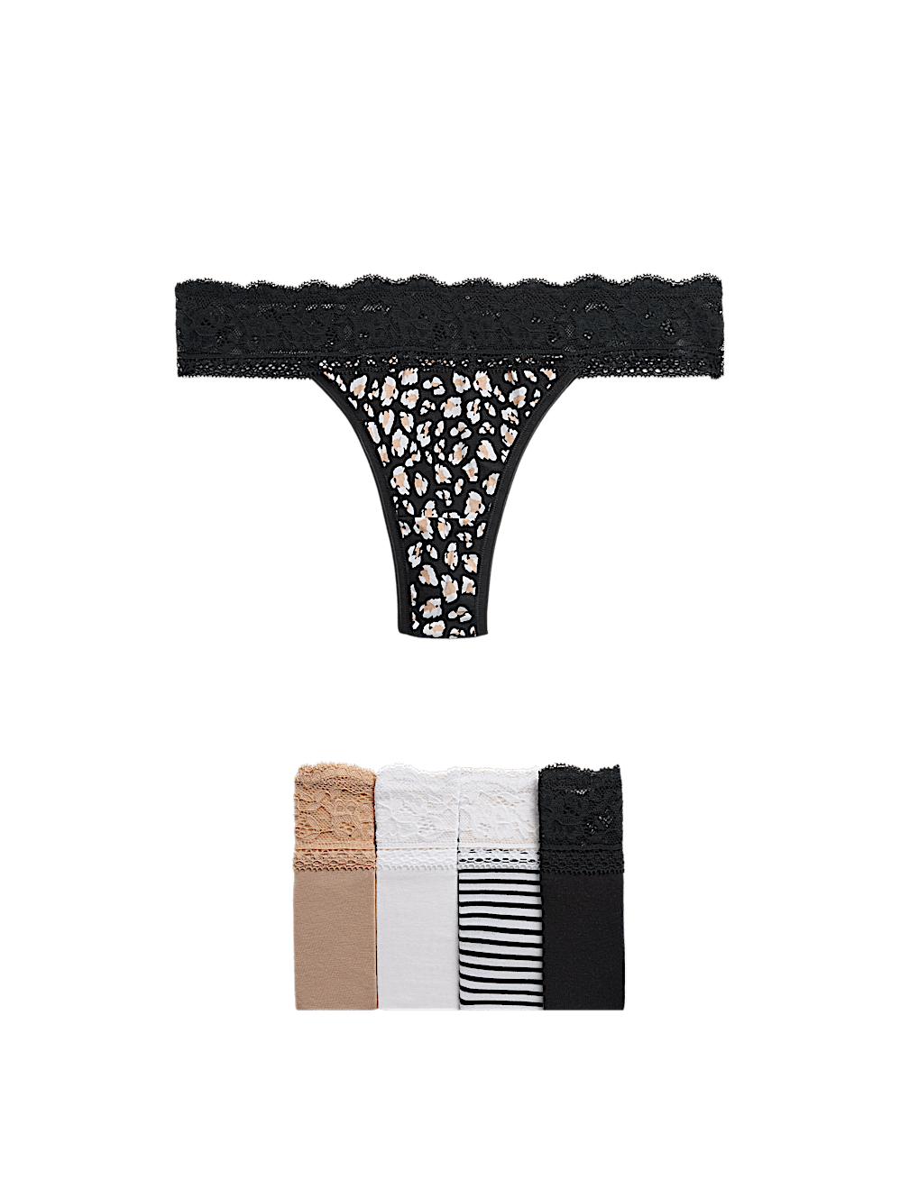 5 Pack Cotton & Lace Printed Thongs