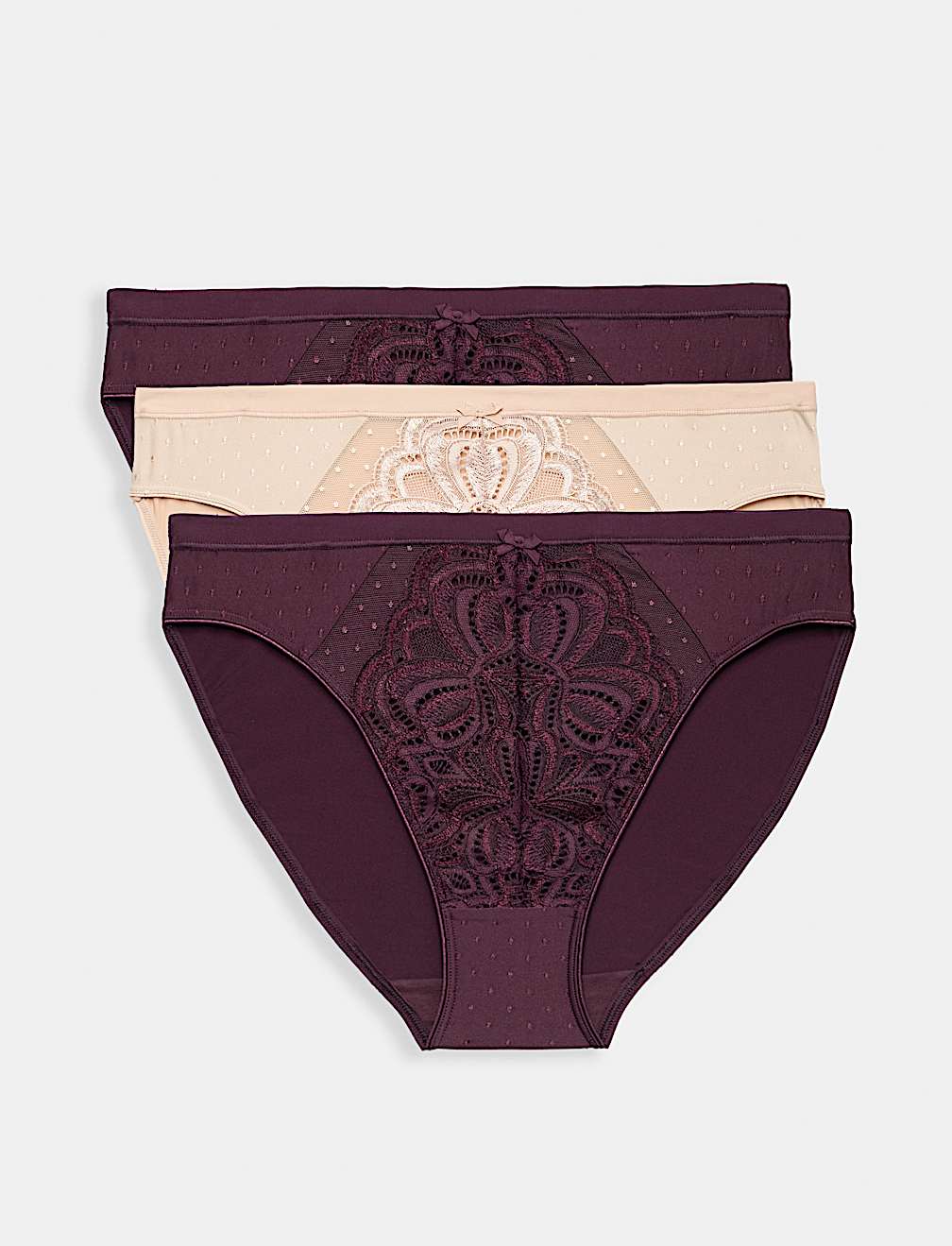 3pk Amelia Lace High Leg Knickers
