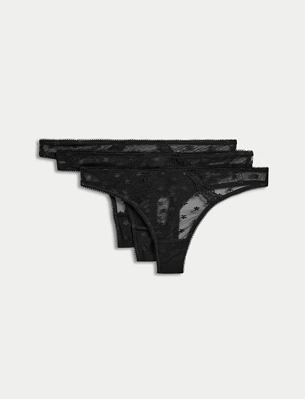 3pk Daisy Embroidery Mesh Thongs