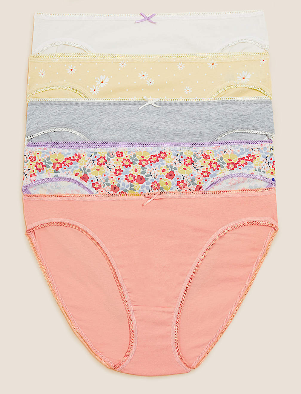 5pk Cotton Lycra&reg; High Leg Knickers