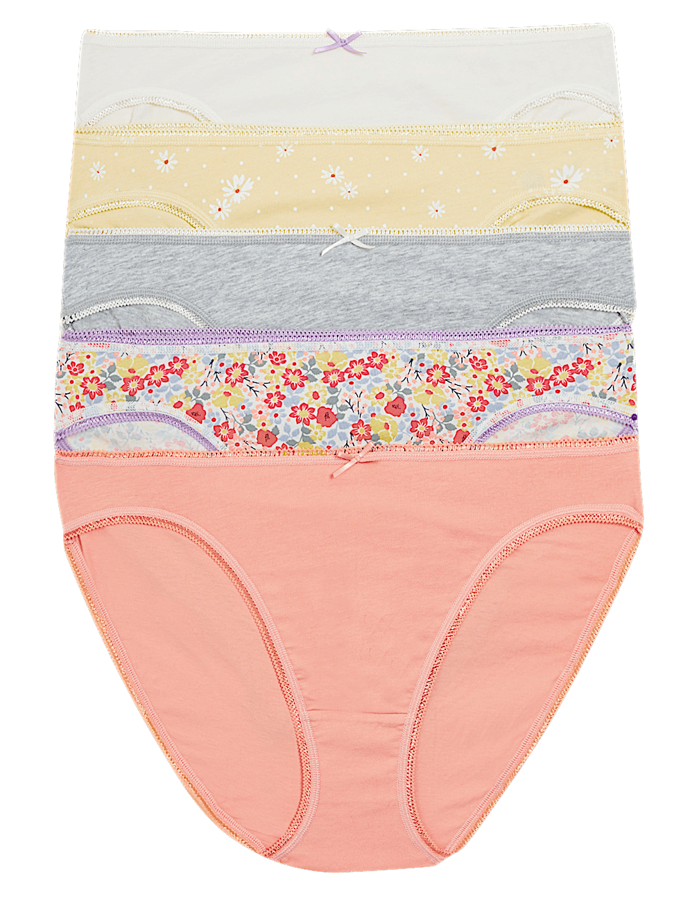 5pk Cotton Lycra&reg; High Leg Knickers