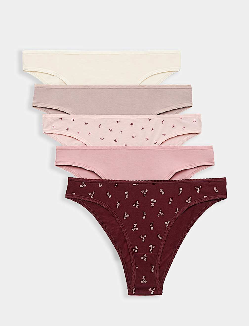 5 Pack Pure Cotton Low Rise Brazilian Knickers