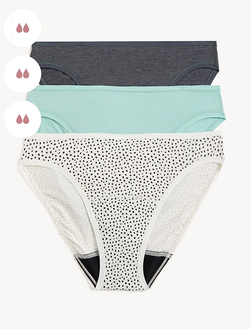 3pk Moderate Absorbency Period High Leg Knickers