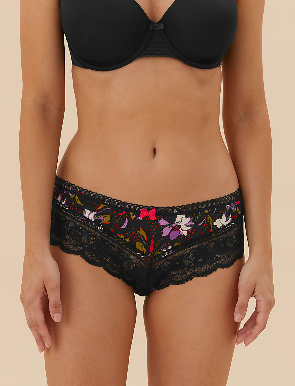 Lace Trim Printed Brazilian Knickers