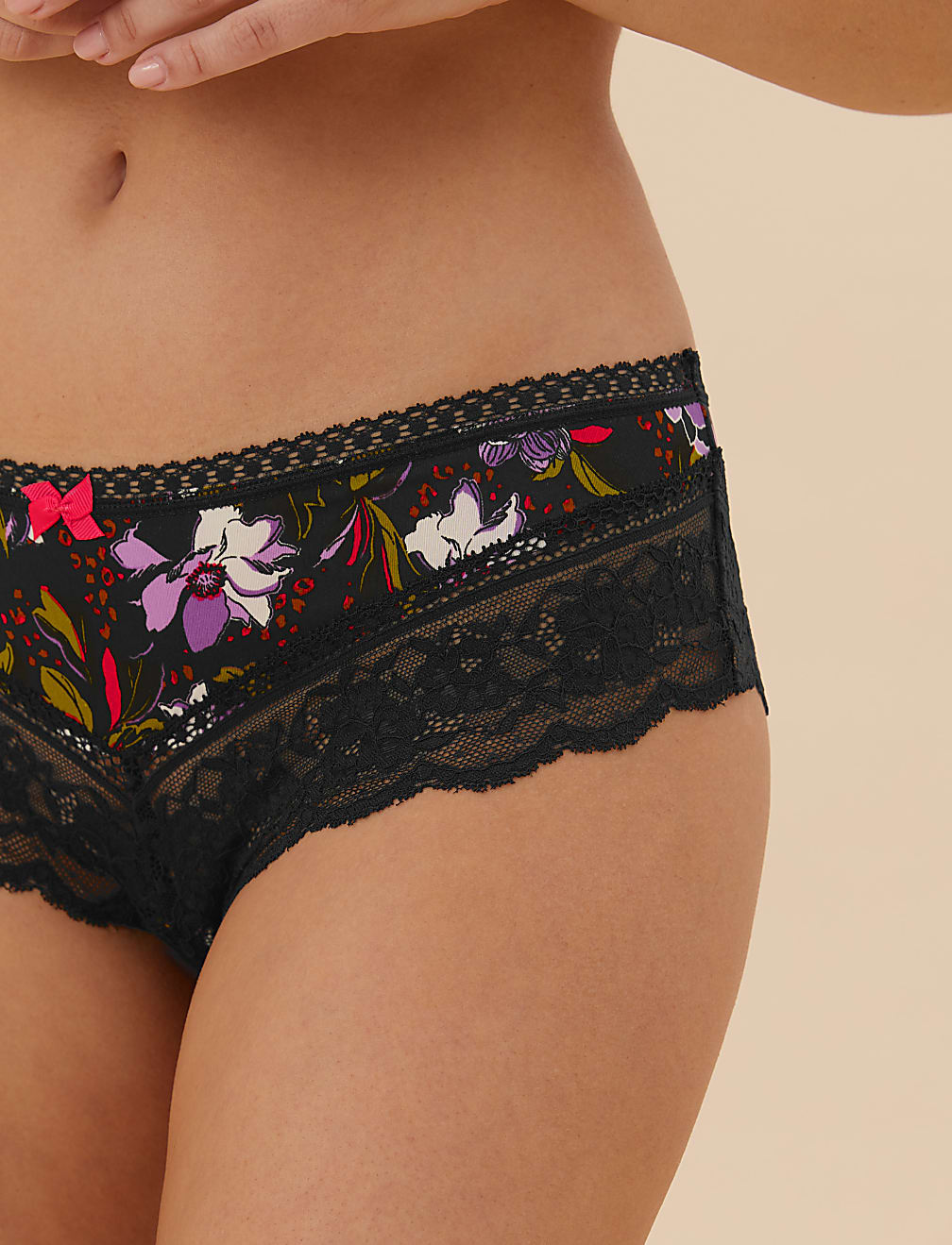 Lace Trim Printed Brazilian Knickers
