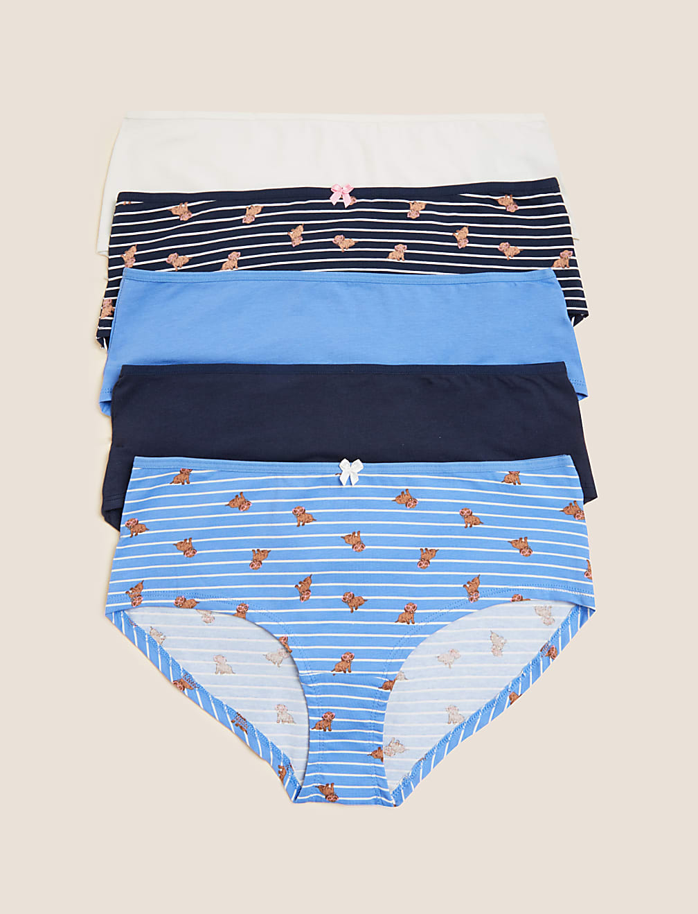 5pk Cotton Lycra Dog Print Low Rise Short