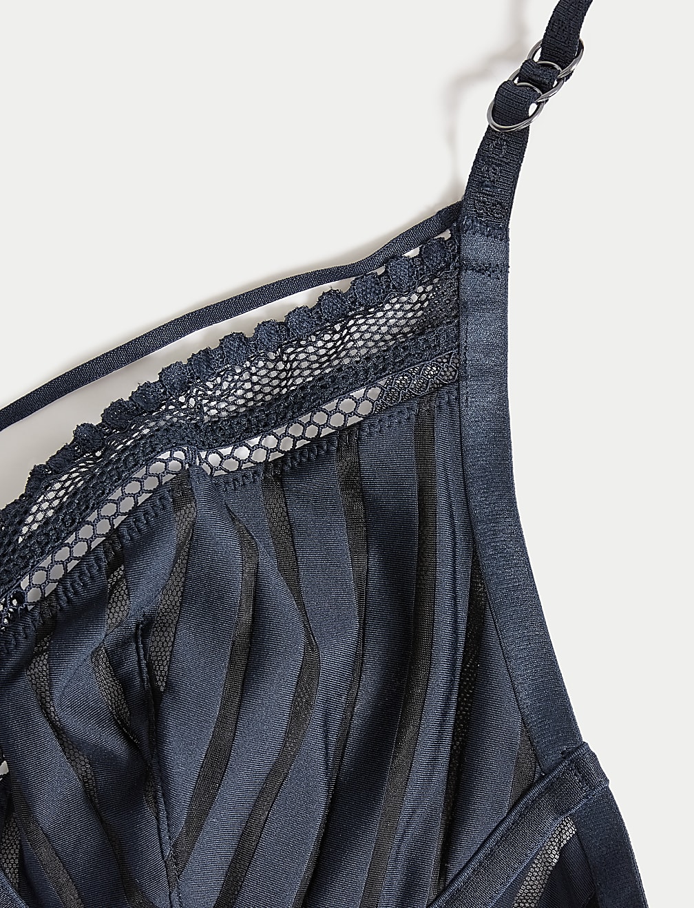 Mesh Striped Wired Plunge Bra A-E