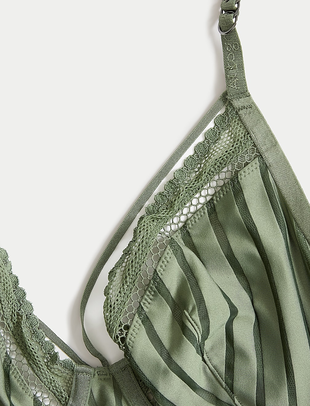 Mesh Striped Wired Plunge Bra A-E