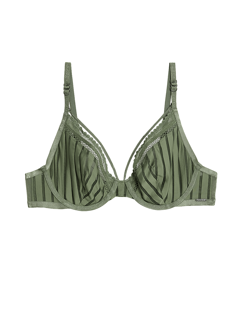 Mesh Striped Wired Plunge Bra A-E