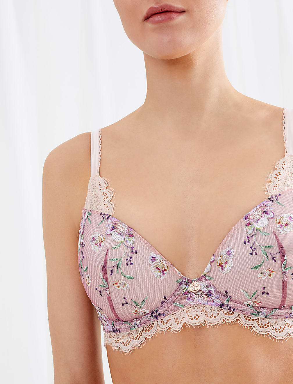 Floral Embroidered Padded Plunge Bra A-E