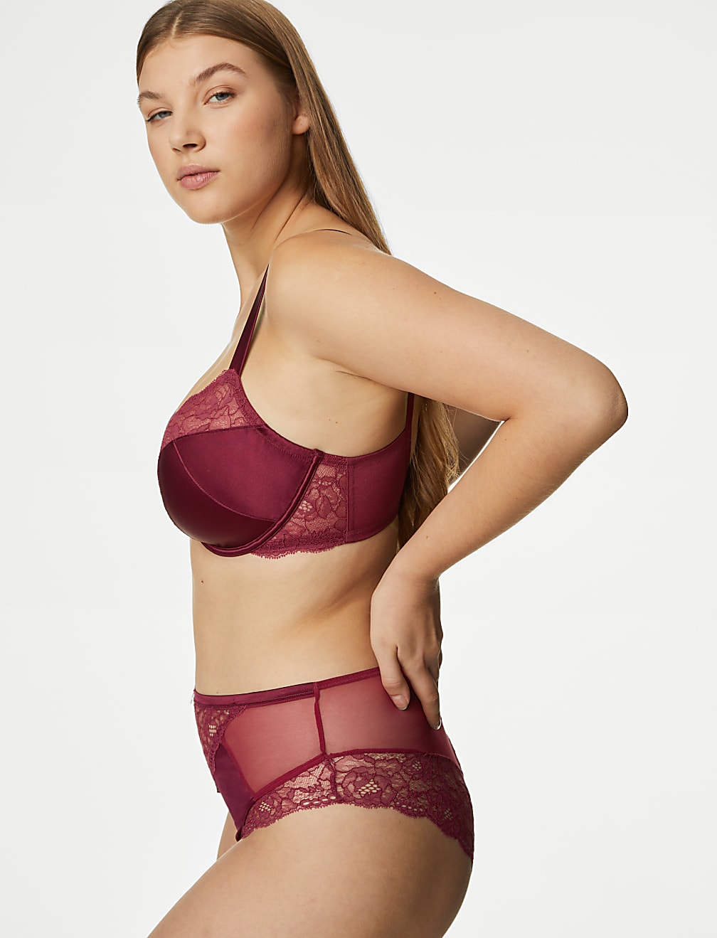 Claret Silk & Lace Wired Full Cup Bra F-H