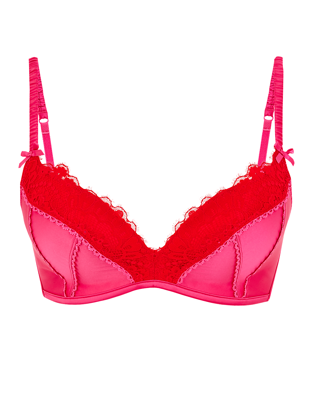 Satin & Lace Non-Wired Push Up Bra A-E
