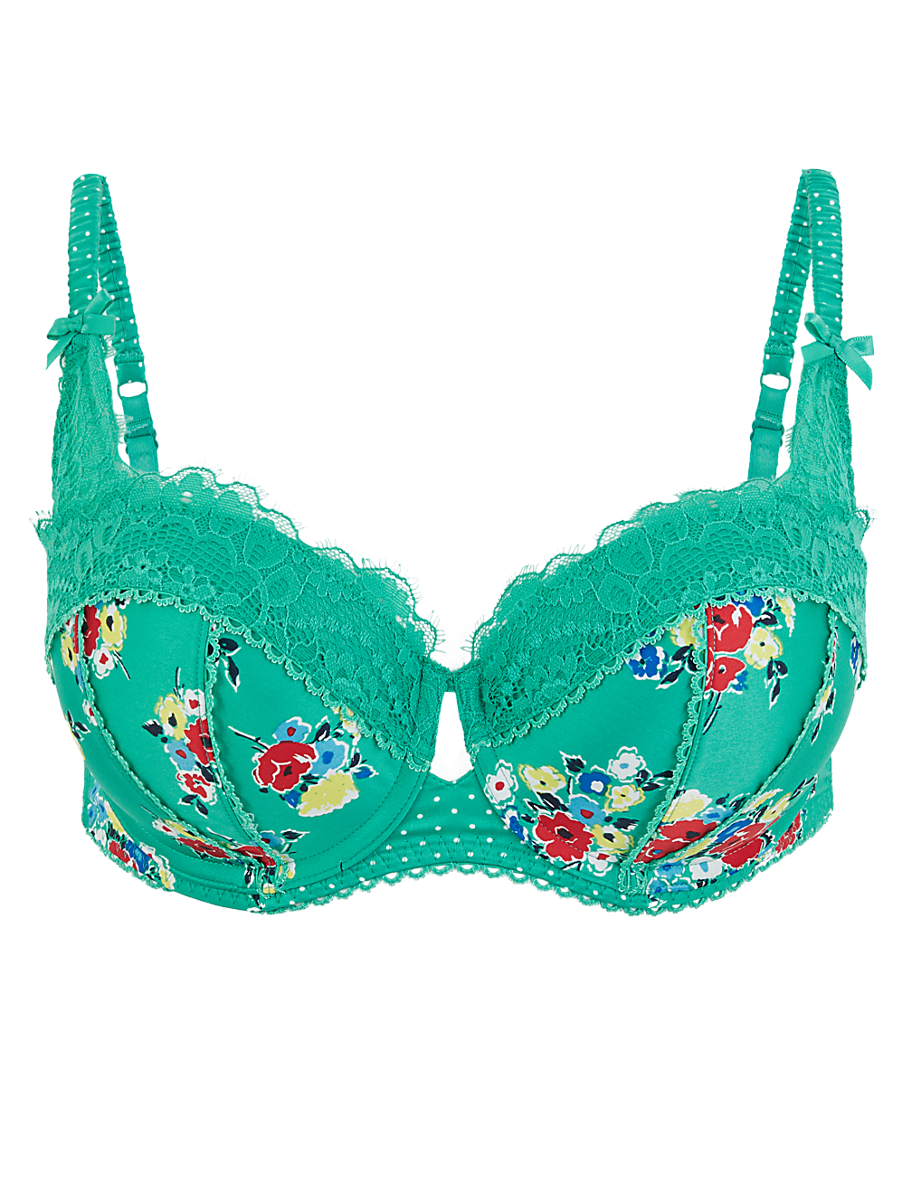 Satin & Lace Floral Print Balcony Bra A-E