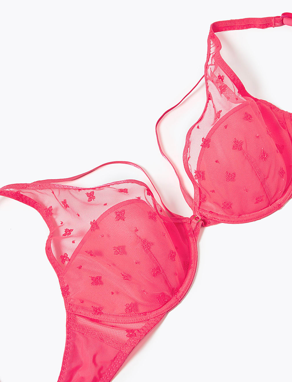 Embroidered Mesh Underwired Plunge Bra